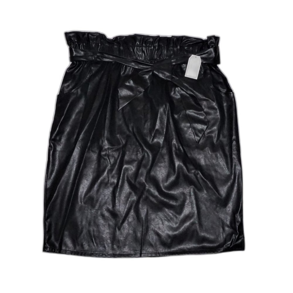 Time & TRU Women's Black Faux Leather Paperbag Pencil Skirt New with Tags